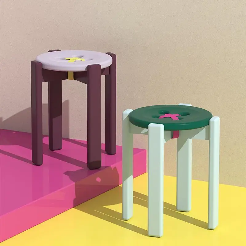 

Designer Button Stool, Creative Round Solid Wood Chair, Colorful Stackable Dopamine Dining Chair for Home Decor, INS Style