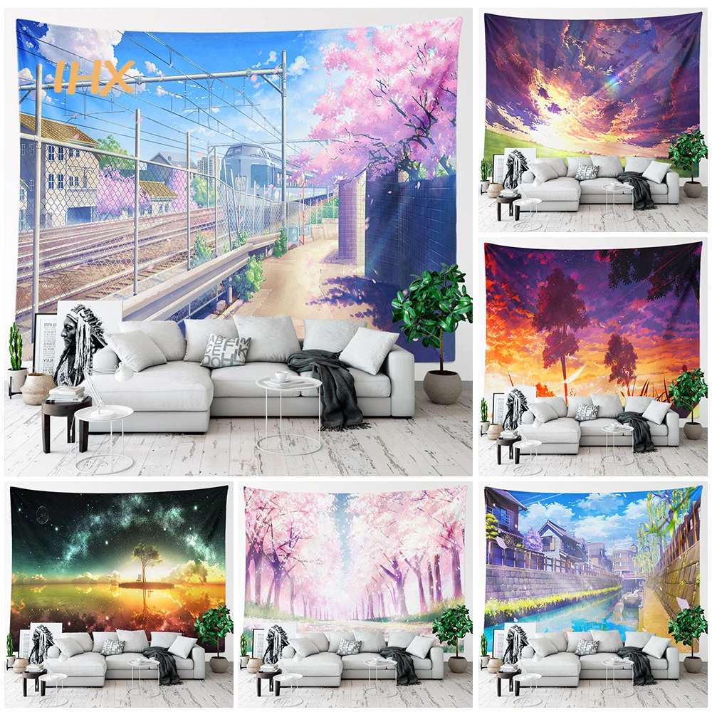 Anime scena estetica arazzo appeso a parete Kawaii Room Decor Hippie Anime giapponesi grande arazzo da parete decorazione della camera da letto casa