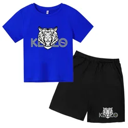 Kids Tiger Cute Charming Print T-shirt Clothing 3-12Y Top+Shorts 2P Boys Girls Toddler Birthday Gift Sunshine Sports Casual Set