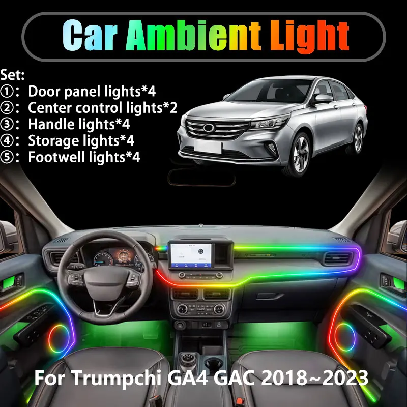 

For Trumpchi GA4 GAC 2018~2023 2019 2/18 in 1 Car ambient lighting Led trunk interior led lights USB RGB Ensemble Streamer Auto
