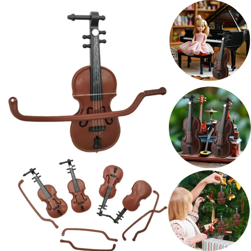 ไวโอลินไม้ขนาด 1/12 สำหรับบ้านตุ๊กตา พร้อมกล่องและขาตั้ง  1-10 ชิ้น ของเล่นดนตรี DIY  อุปกรณ์ตกแต่งบ้านตุ๊กตา