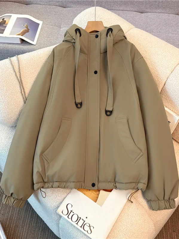 

Женская хлопковая куртка цвета хаки с капюшоном и длинными рукавами, теплая короткая куртка в корейском стиле, свободного кроя, эксклюзивная онлайн-продажа, зимняя верхняя одежда