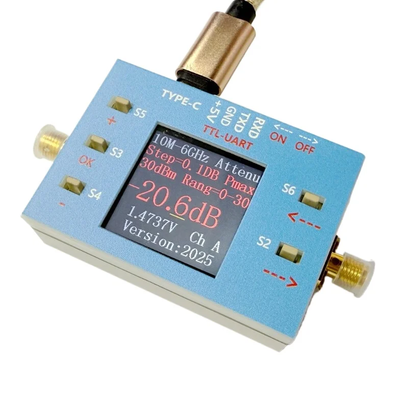 10M-6G high-precision 0.1DB digital programmable radio frequency attenuator 30DB TFT display, support communication