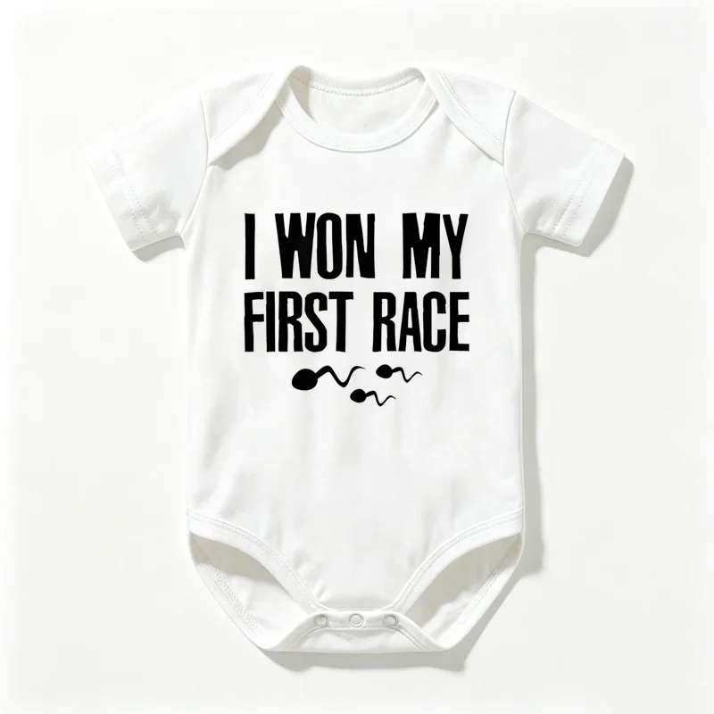 I Won My First Race Funny Baby Onesie Cotton Short Sleeve Neutral Infant Jumpsuit Newborn Gift