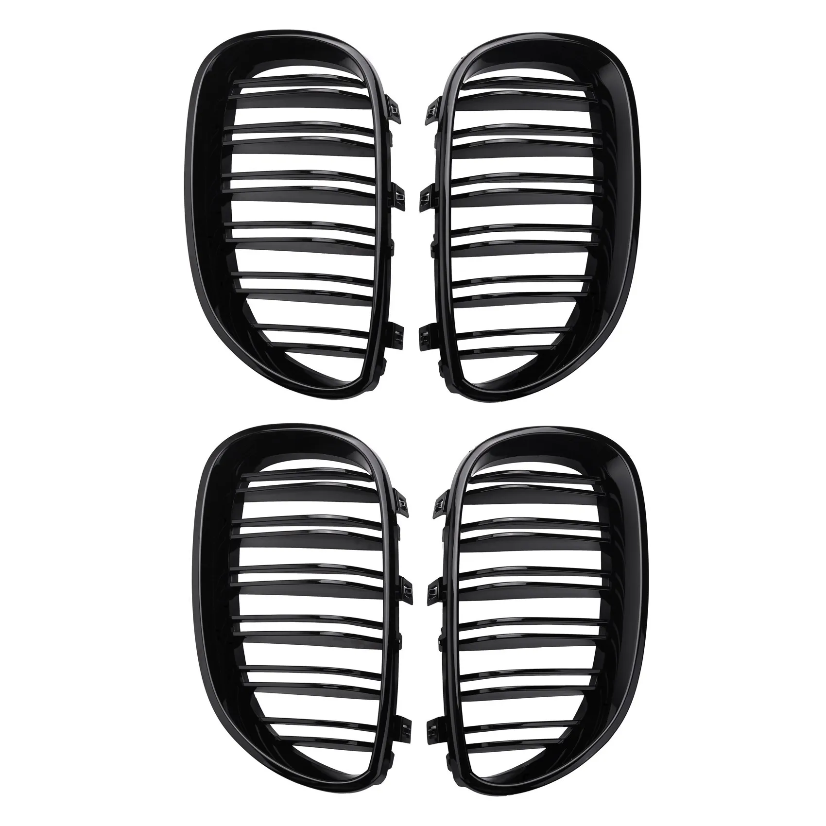 

2 Pair Gloss Black Front Kidney Grill Double Slat Double Line Grille for E60 E61 5 Series 2003-2010 Coupe