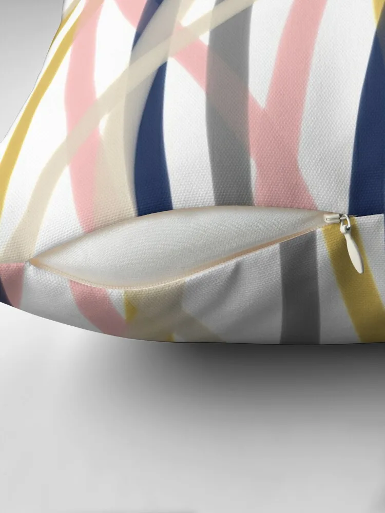 Ribbon Abstract in Mustard Yellow, Blush Pink, Navy Blue, Grey, Almond, and White. Minimalist Modern Throw Pillow