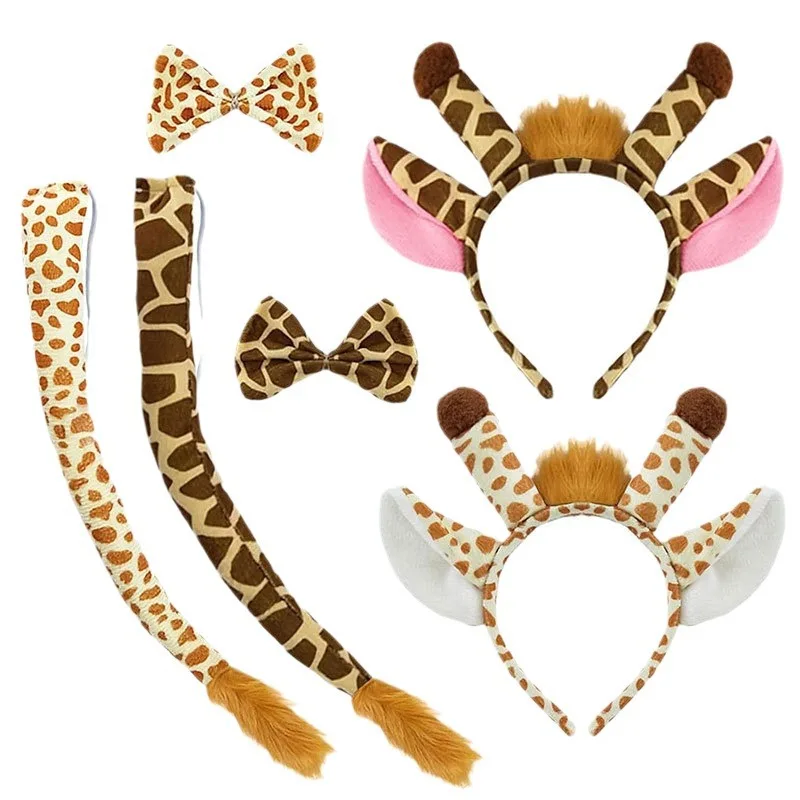 Bandeau en bois de girafe pour Halloween, avec oreilles, queue d'âne, nœud papillon, accessoires de fête costumée d'halloween et de noël, 2025