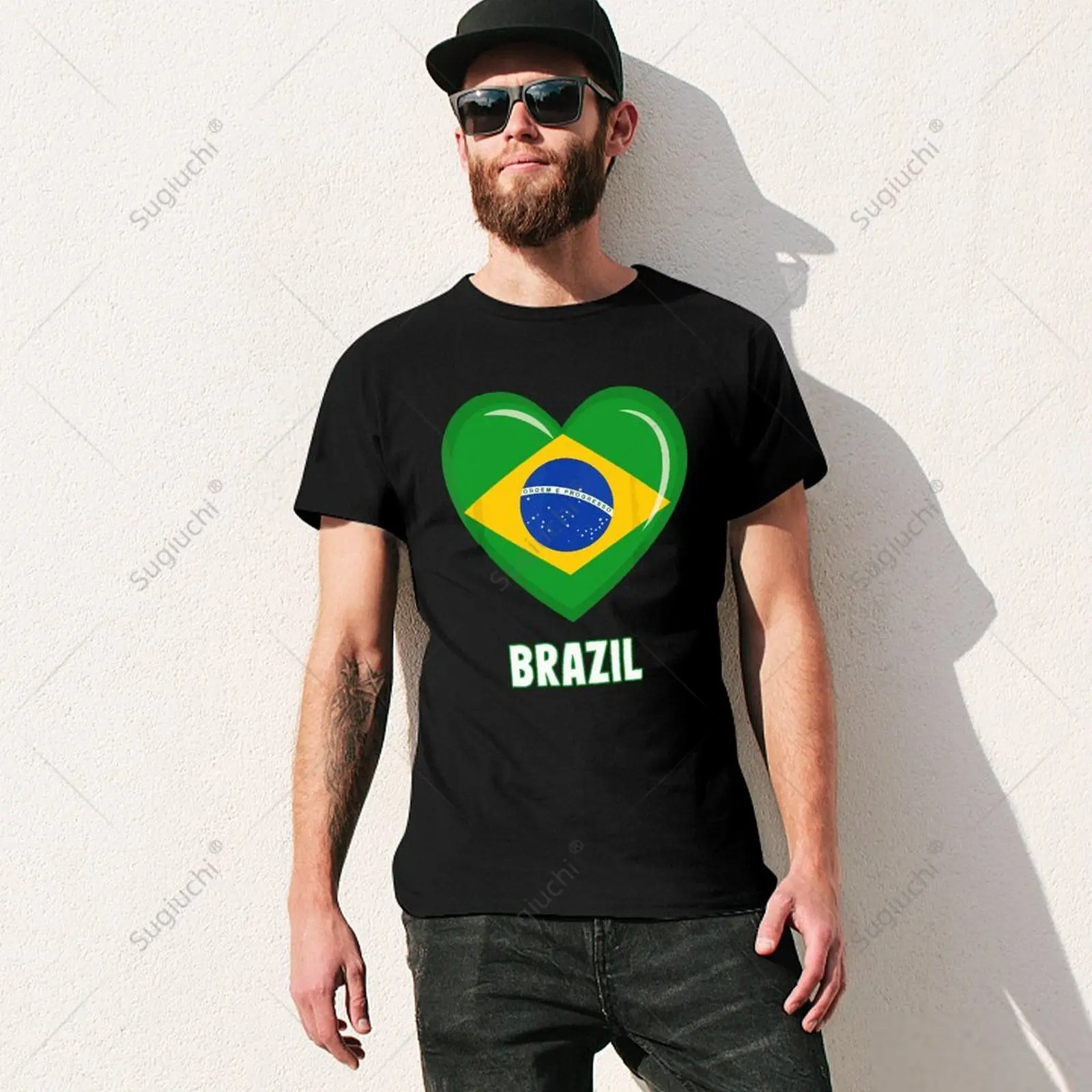 Camiseta brasileña con bandera de Brasil para hombre y mujer, camisa Unisex con corazón, 100% de algodón