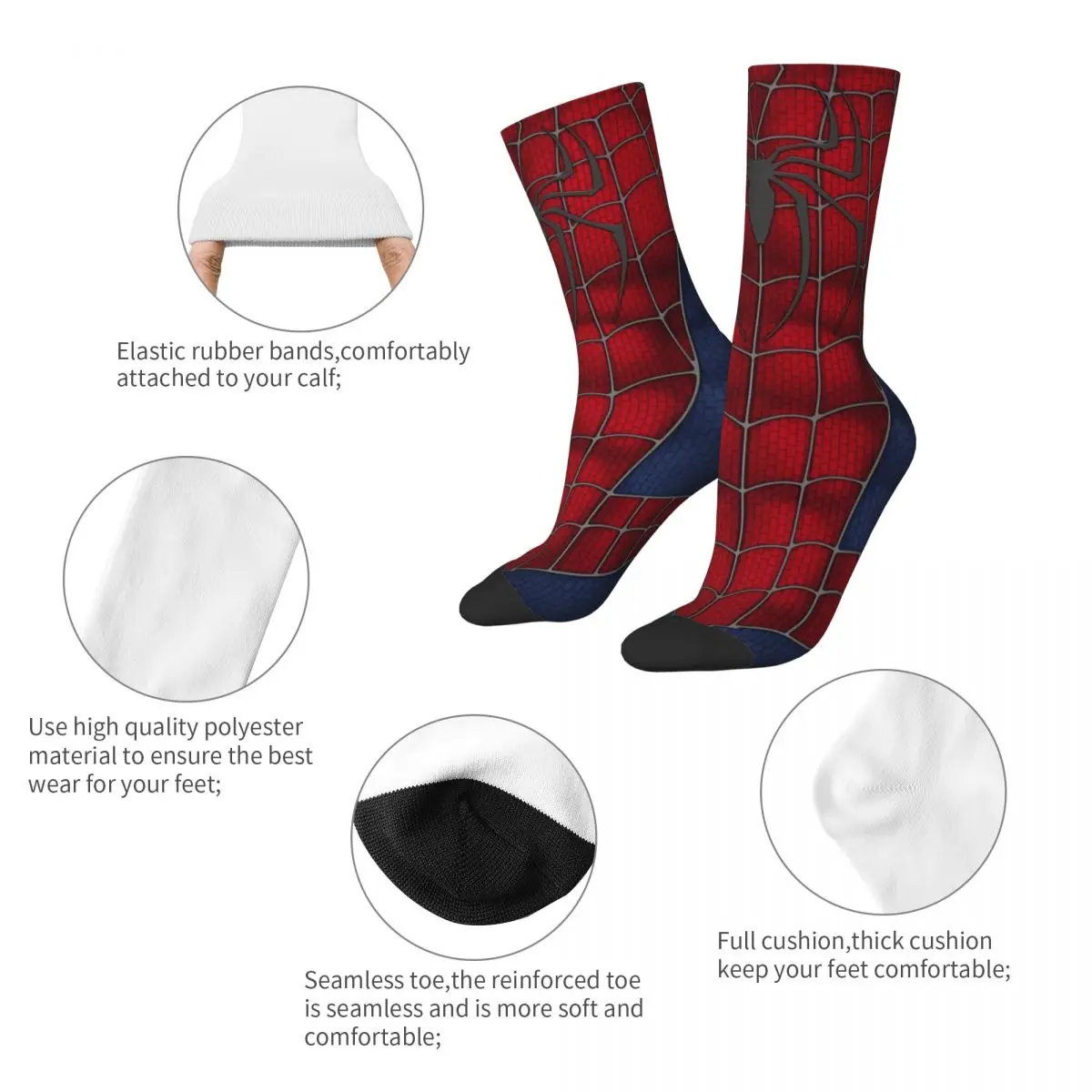 Chaussettes gothiques imprimées Spider-Man, bas antibactériens, chaussettes souples pour le cyclisme, le couple, les objets, l'automne