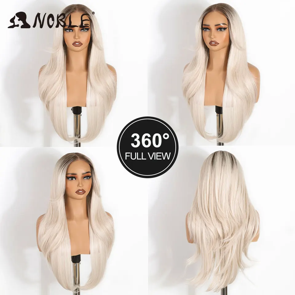 6X4, synthetische Perücken mit Spitze am Vorderteil, ohne Klebstoff, für Damen, vorgezupfte, gestufte, glatte Perücke, die man einfach aufsetzen und losgehen kann, Ombré-Weißblond, hitzebeständig. – Detail 9