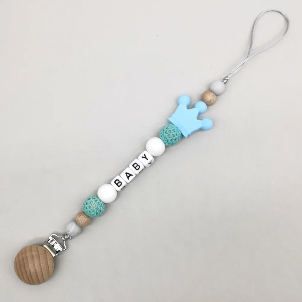 シリコンクラウンおしゃぶりチェーン BPAフリー ベビーおしゃぶりホルダー ラウンドクロシェビーズ付き - 幼児用ソフト歯固めおもちゃ