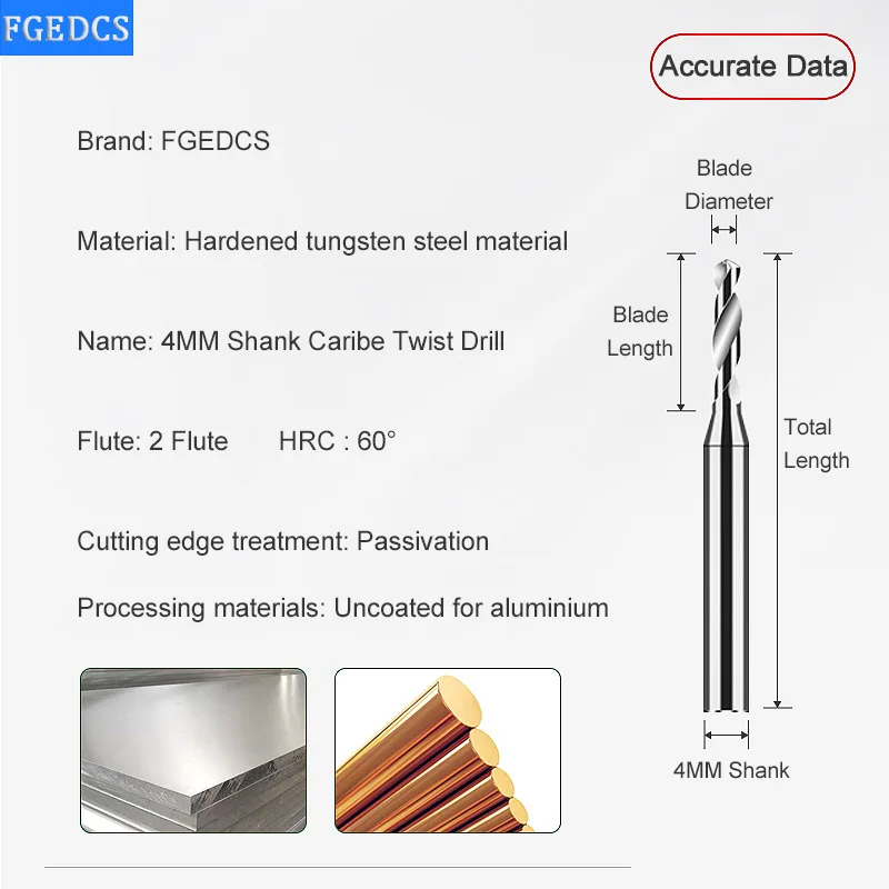 Carbide Alloy Drill Tungsten Steel Hard Stainless Twist Bits D4mm Shank Micro-diameter Solid Monolithic Metal Drill CNC Aluminum