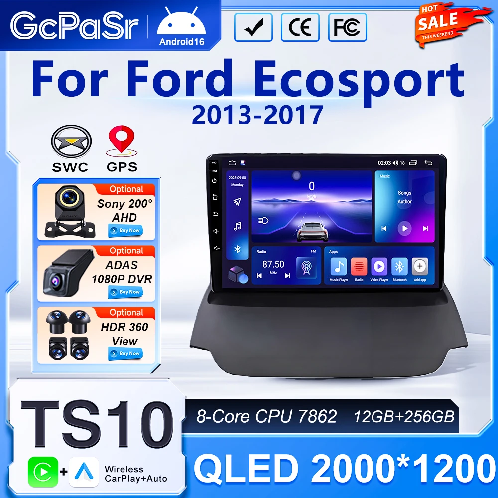 Android 16 Autoradio für Ford Ecosport 2013-2017, Auto-Multimedia-Player mit GPS-Navigation, Hochleistungs-CPU, Bildschirm und Bluetooth