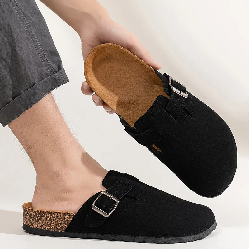 

Large couple style semi slippers with fashionable style for wearing outside, with toe caps and anti slip thick soled men's