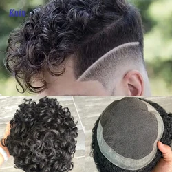 Durable Lace & Pu Base Afro Toupee For Men Human Hair Toupee Wig For Black Men Male Hair Prosthesis Hair System Unit Curly Wigs