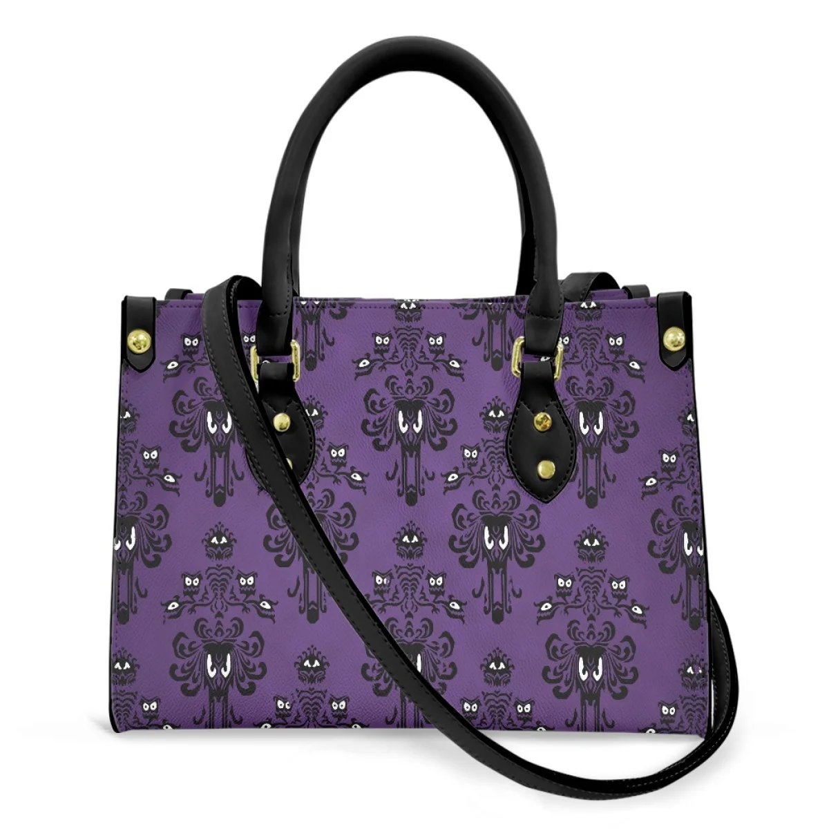 Purple Haunted Mansion Print Women Handbags Luxury Leather Female Cross Body Bags Woman Top-handle Vintage Horror Shoulder Bags