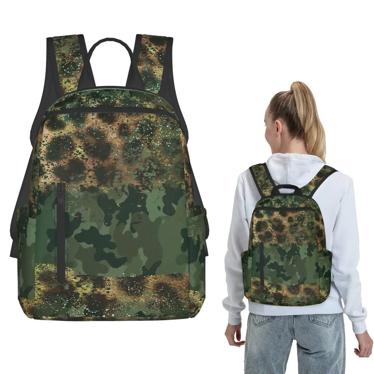 Splintertarn German WW2 Camouflage Army Military Camo Backpack Large Capacity Boys Girls BookBag School Bag Shoulder