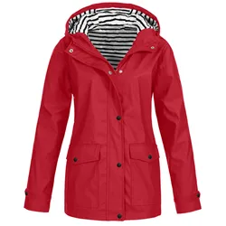 New Women Solid Rain Heat Retaining Jacket Outdoor Plus Size Waterproof Hooded Raincoat Windproof Hiking Climb Mountains Coat