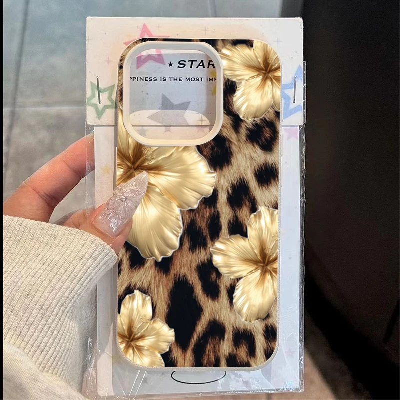 

Golden Leopard Lychee Pattern Phone Case For iPhone 16 17 Pro Max 11 12 13 14 15 Pro 16 Plus XS X XR 16e Shockproof Soft Cover