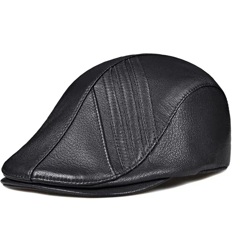 

Men's First Layer Sheepskin Leather Hat Winter Berets Male Warm Ear Protection Cap 100% Genuine Leather Dad Hat Wholesale Leisur