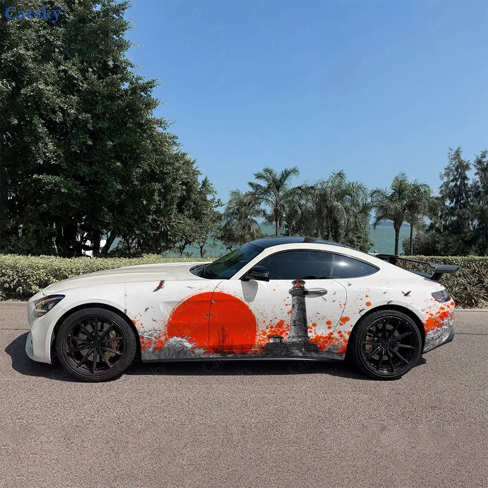 2 autocollants en vinyle pour voiture, motif phare nautique, durables, résistants à la décoloration, rehaussent l'esthétique du véhicule avec un design artistique audacieux