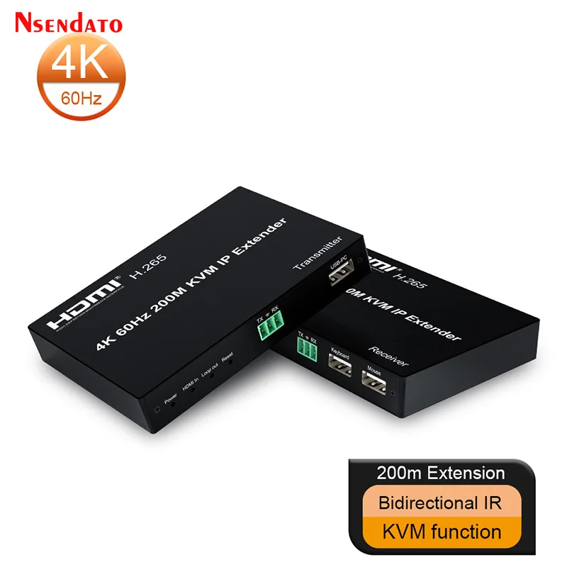 4K 60Hz HDMI KVM Extender over IP Rj45 CAT6 Ethernet Cable H.265 200M HDMI USB Video Extender Support 1 TX to Multi RX For NVR