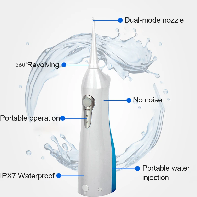 Penyemprot Mulut Elektrik Portabel Dapat Diganti Scaler Gigi Flosser Air Flosser Gigi 150ML Tangki 360 ° Nozel Berputar