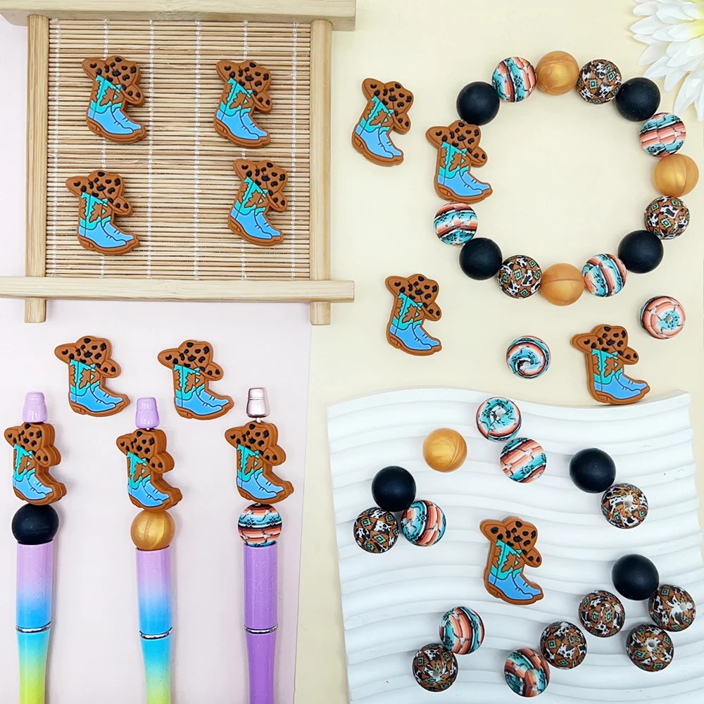 33Pcs Cowboy Boot Silicone Beads Set DIY Beaded Necklace Bracelet Decoration Pen Jewelry Pendant Etc. Holiday Birthday Gift