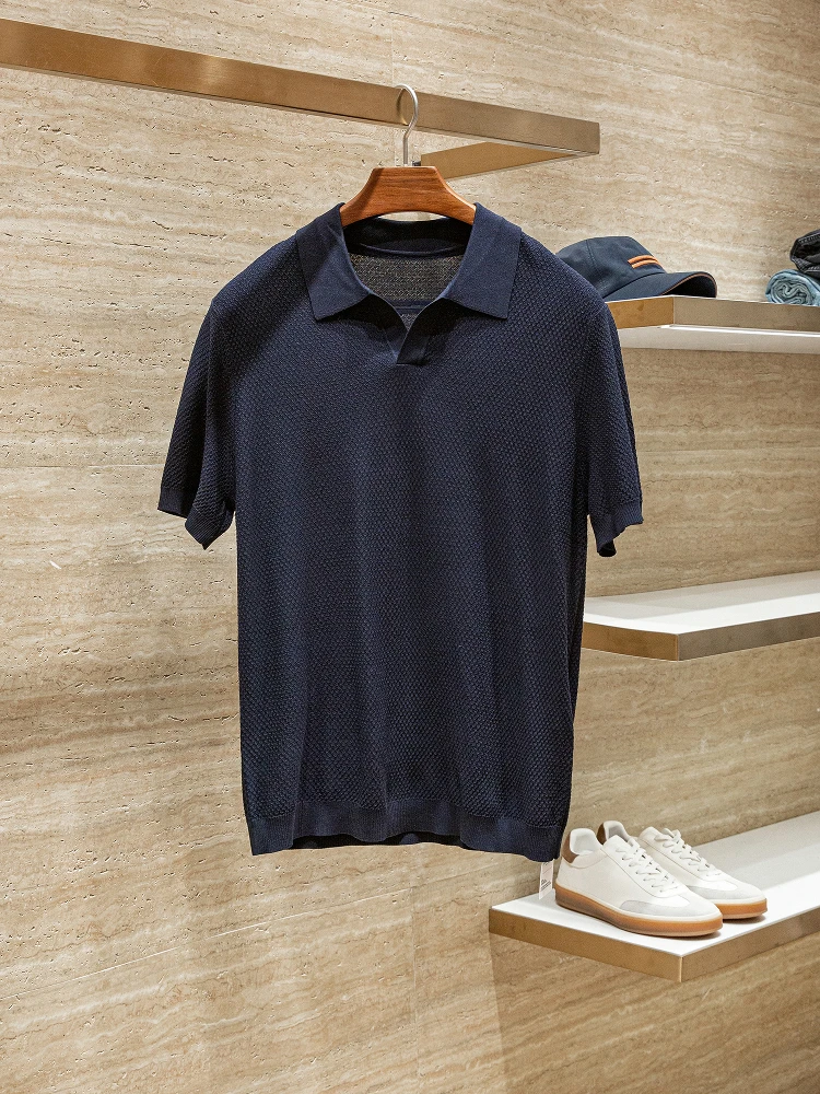 Lightweight Short Sleeve Knitted  Shirt Men's Summer Fashion Urban Style Youth Clothing BOOM SOLO Brand 12800 ZZ Version