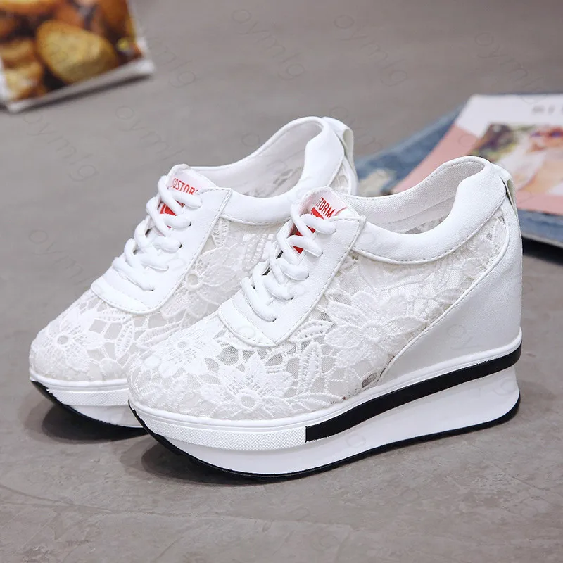 Hot Sales 2022 Summer New Lace Breathable Sneakers Women Shoes Comfortable Casual Woman Platform Wedge Shoes