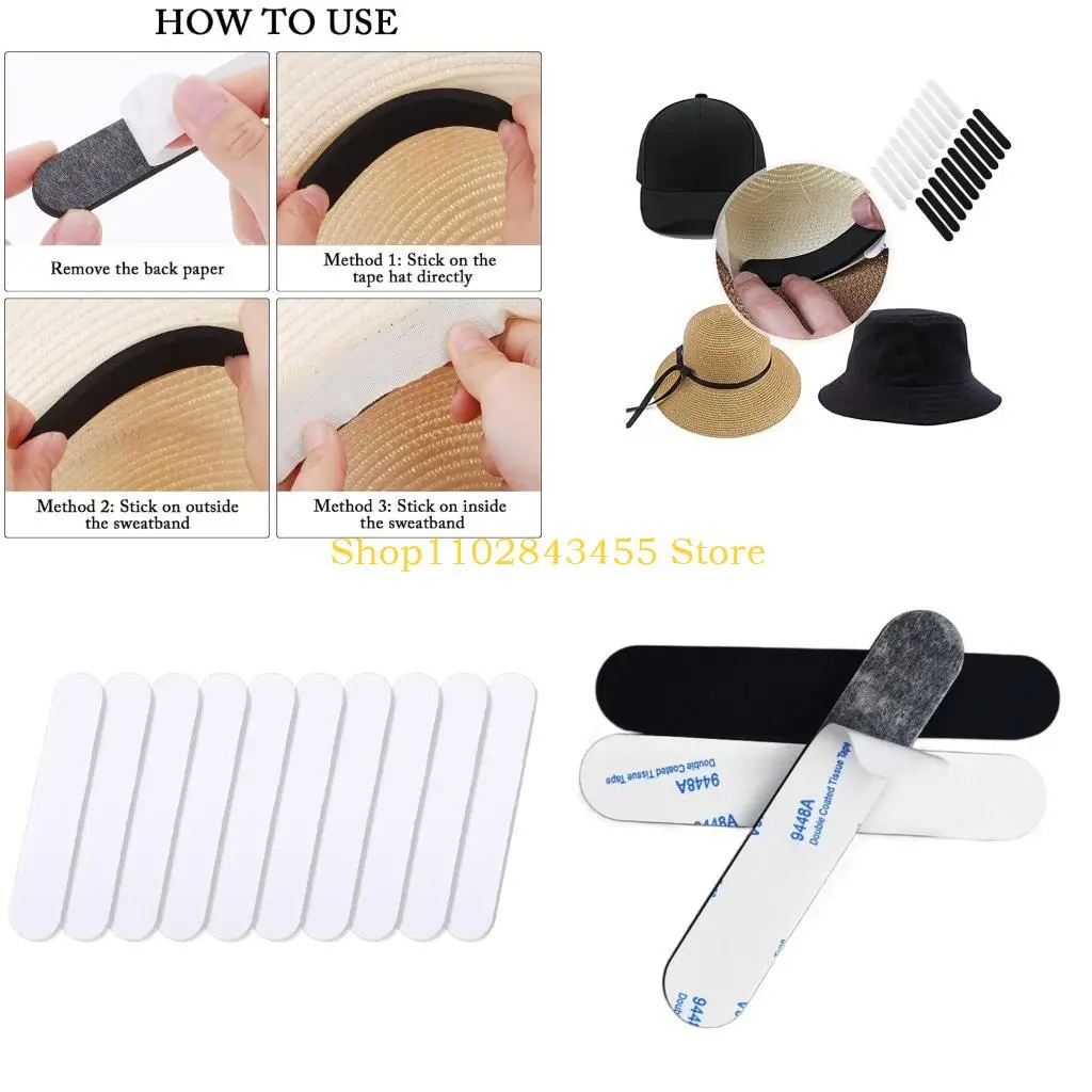 

49MC Invisible Sweat Absorber Liner Pads Anti-Sweat Hat Hoods Soft Reducer Pad Tape Disposable Cap Liner Strips Inserts10pcs