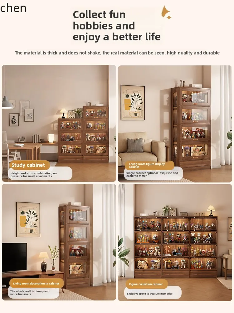 Armário de exibição CP Armário de exibição doméstico de prateleira de produtos de vidro de piso de madeira maciça