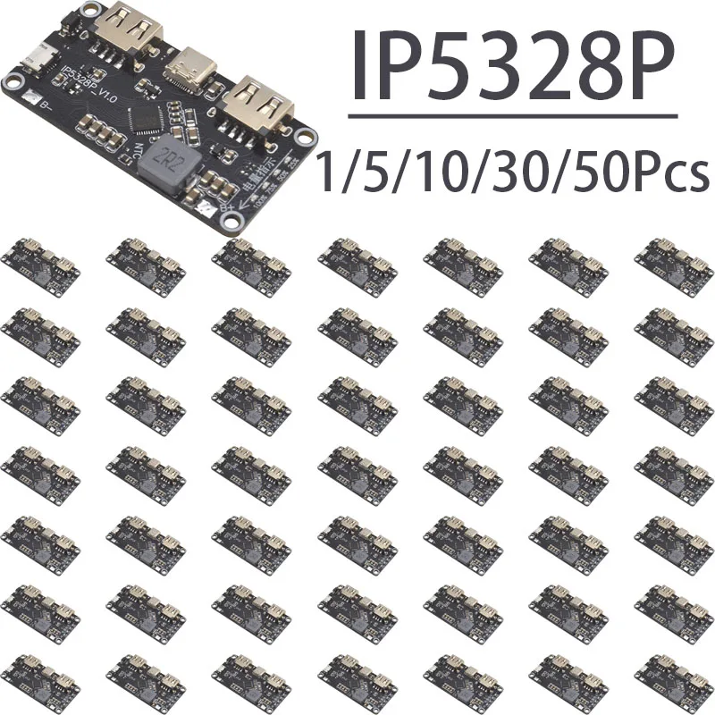 1/5/10/30/50Pcs IP5328P Power Bank Bidirectional Fast Charging Module Mobile Power Main Board 3.7V To 5V 9V 12V Step Up Boost