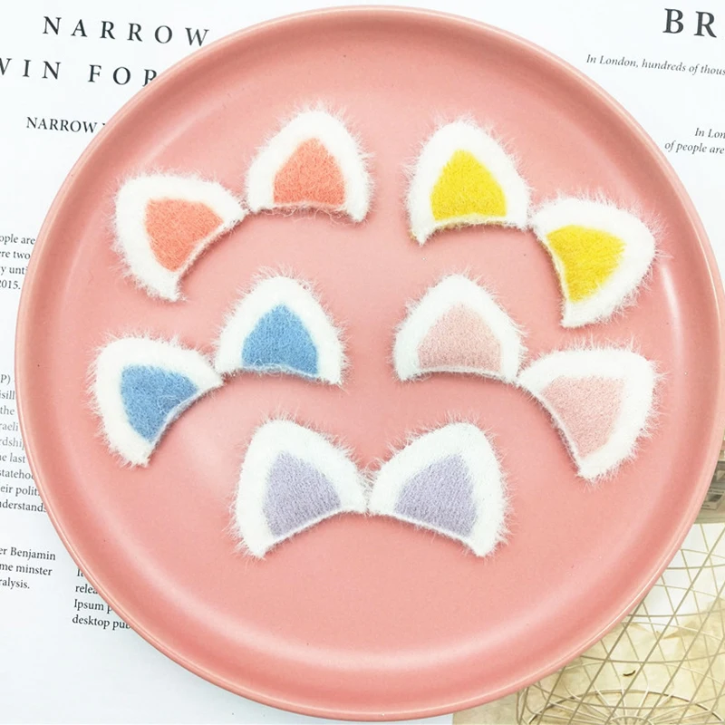 10PCS/Lot Cartoon Plush Furry Cat Ear Applique Crafts For DIY Hats Hairband Hair Clips Accessories Patches