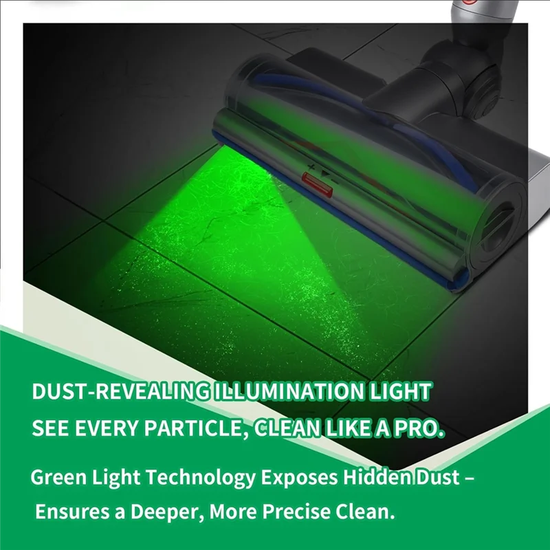 KEOL-LED 녹색 조명이 있는 교체용 진공 청소 헤드, 다이슨 V8 V10 V11 V15 무선용 조절 가능한 흡입 슬라이더