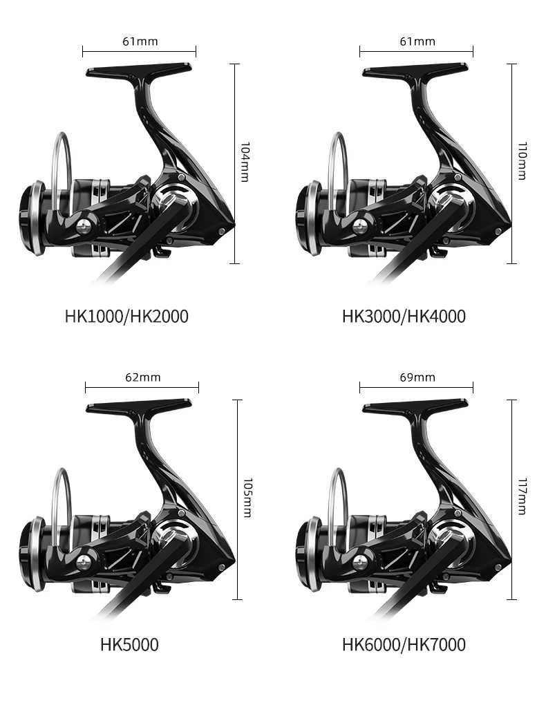 BILLINGS HK Spinnrolle, 1000-7000er Serie Spinnangelrollen, 12 kg maximale Bremskraft, 5,2:1 Übersetzungsverhältnis, klappbarer Kurbel für einfachen Transport – Detail 11