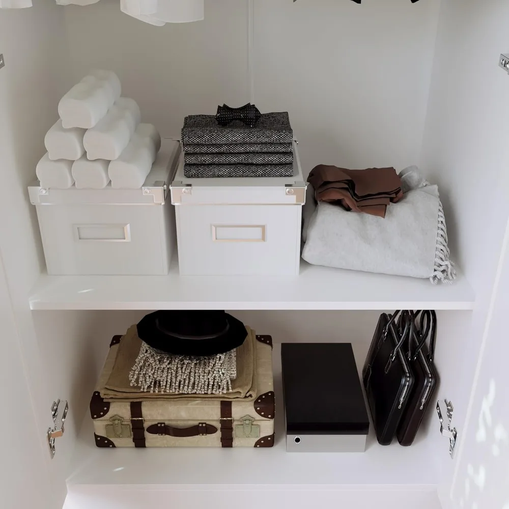 Armario blanco de 70 puertas alto y 3 puertas con varillas para colgar y 5 compartimentos de almacenamiento para dormitorio