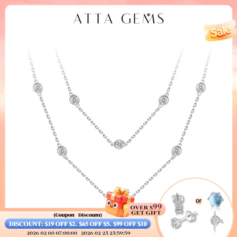 

ATTAGEMS 925 Silver Necklace Chain Round Cut 3.5mm D Color Moissanite Necklace for Women Elegant Charms Fine Jewelry Pass Test