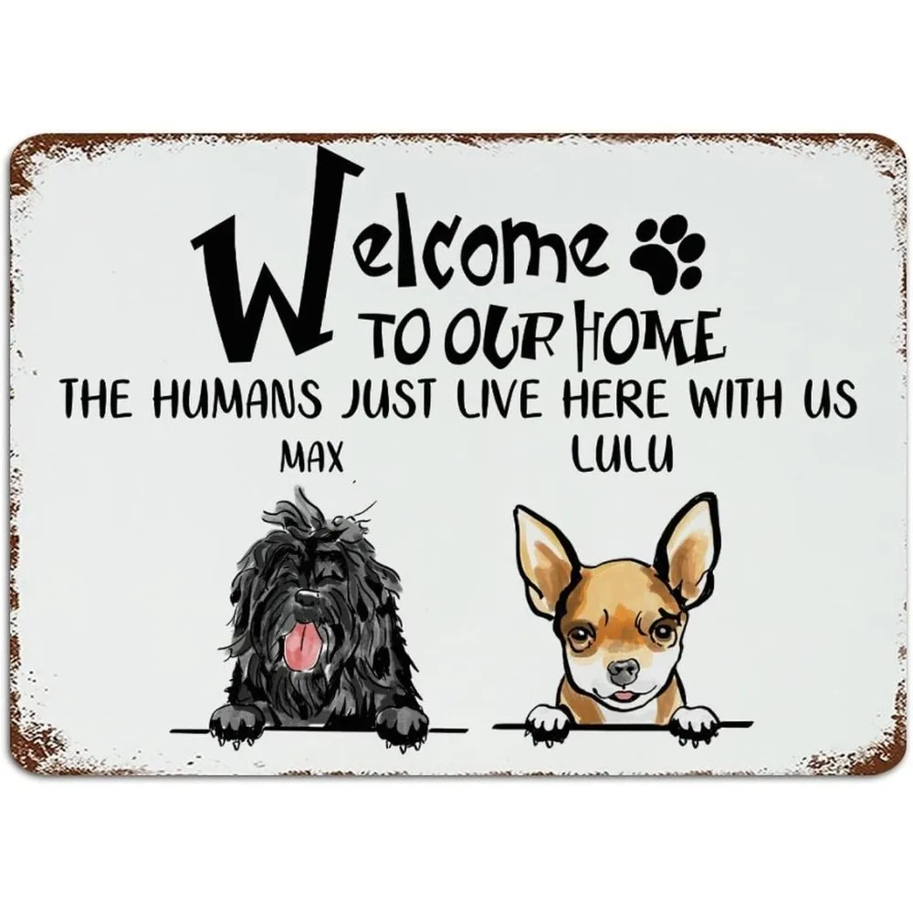 CIFbuy Personalized Dog Welcome Metal Sign,Funny Pet Home Wall Decor (For Decoration Only)