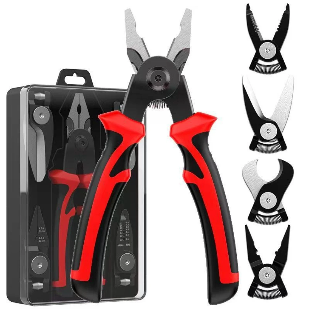 5 in 1 Wire Stripper Pliers Tools Set Combination Interchangeable Wire Stripper Crimper Linesman Pliers Cutter with Storage Case