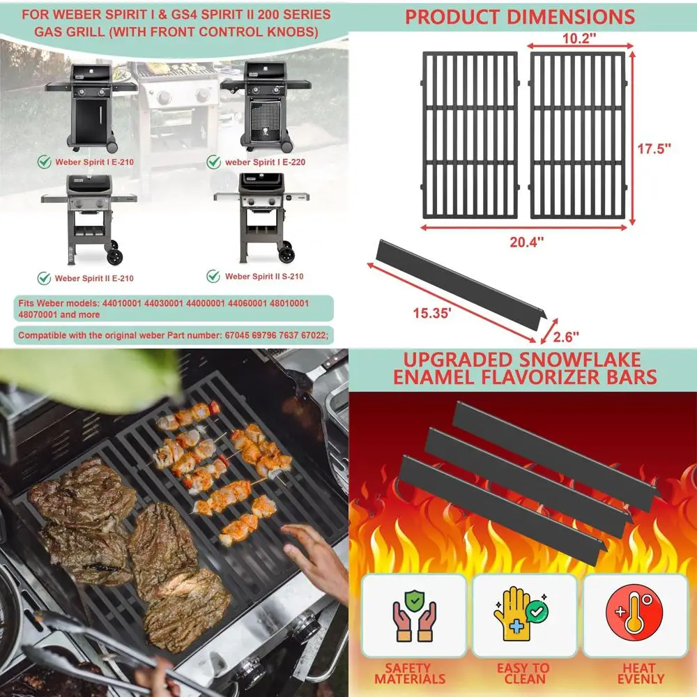 

Grill Grates & Flavorizer Bars for GS4 Spirit 200 Series, Replacement Parts for 67045 67022