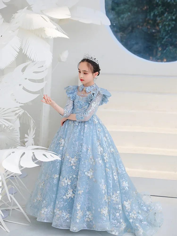 

Girls First Communion Dress Girl Wedding Embroidery Dresses Kids Piano Performance Vestidos Children Elegant Pageant Ball Gown