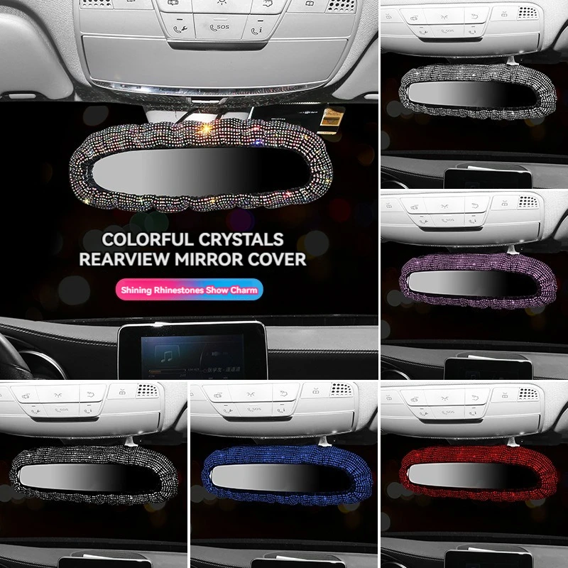 Bling Rhinestone dikiz aynası büyüleyici araba dikiz aynası kapak ile kristal elmas elastik Glitter araba dikiz