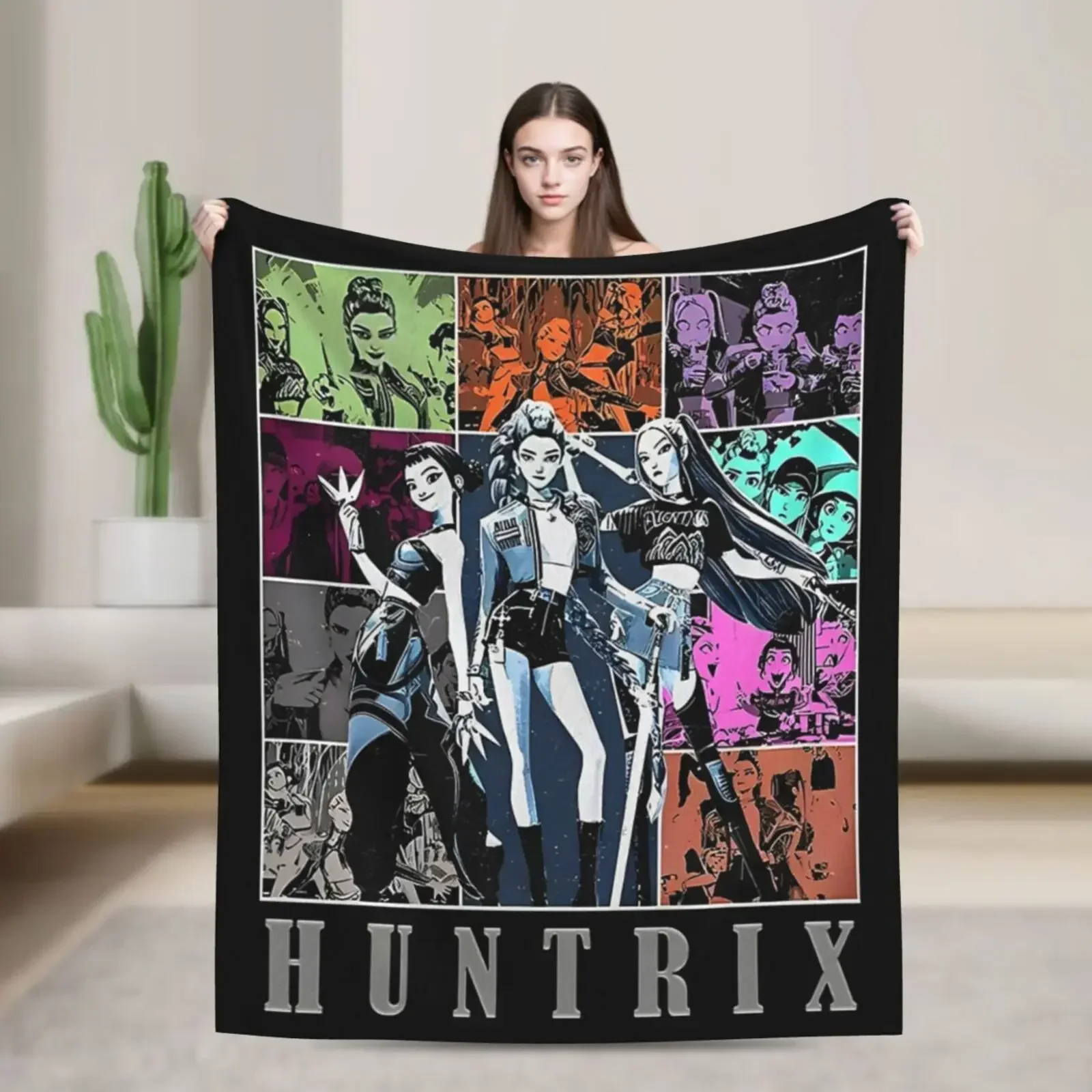 

Уютное фланелевое одеяло Huntrix KPop, аниме, охотник на демонов, теплый подарок для гостиной для фанатов и друзей