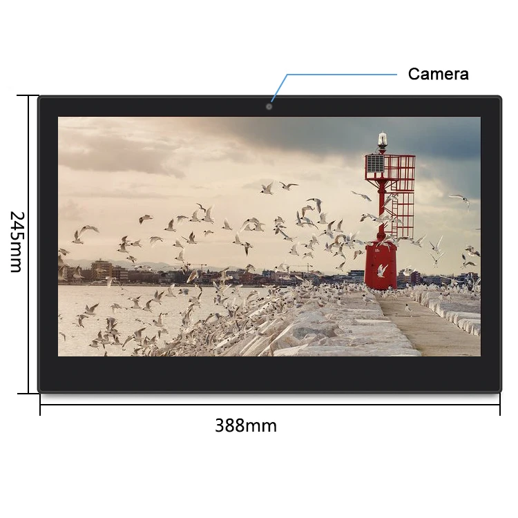 Android 10 OS 15.6 inch LCD digital signage advertising touch player wall mount poe rj45 panel