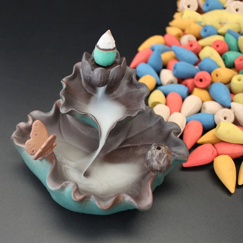 60PCS Backflow Incense Cones Mixed Flavor Natural Incense Floral Lavender Sandalwood  Rose Natural Tea Agarwood Air Fresheners