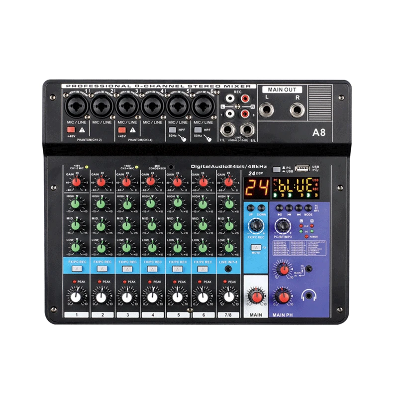 Channel Professional Audio Mixer Console Built-in Digital Sound Card for Computer Smartphone Singing Music Recording