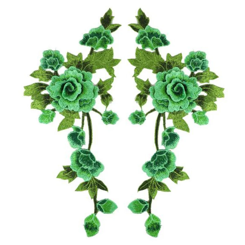 1 Paar mehrfarbige, mit Blumen bestickte Aufnäher für Kleidung, Hochzeit, Taschen, Zubehör, Applikation, DIY, Nähen, Reparatur 15 x 35,2 cm – Detail 6