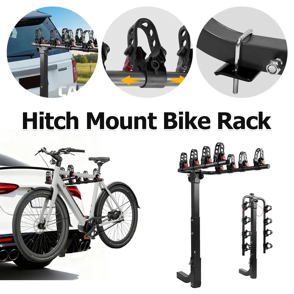 

4-Bike Hitch Rack Heavy Duty Carrier with Tilting Cargo Platform Foldable Arms Anti-Wobble Bike Carrier for SUVs Trucks Minivans