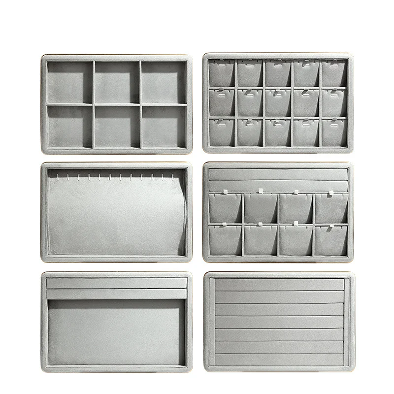 

Gray Color Necklace Display Tray Rings Organizer Box Tapetum Pendant Showcase 6 Slot Jewelry Storage Case